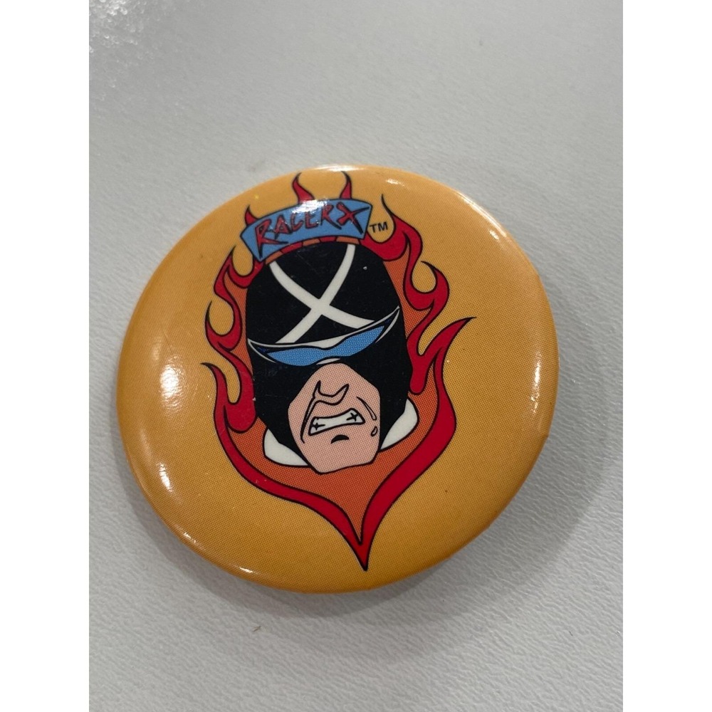 Vintage 80's Racer X Speedracer Yellow Pin Button with Flames Pinback